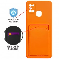 Capa para Samsung Galaxy A21s - Emborrachada Case Card Laranja